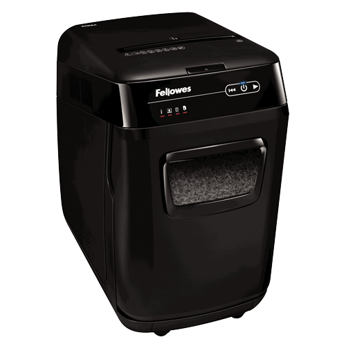 Fellowes AutoMax 200M Aktenvernichter mit Partikelschnitt P5, 2 x 14 mm, bis 200 Blatt, schwarz