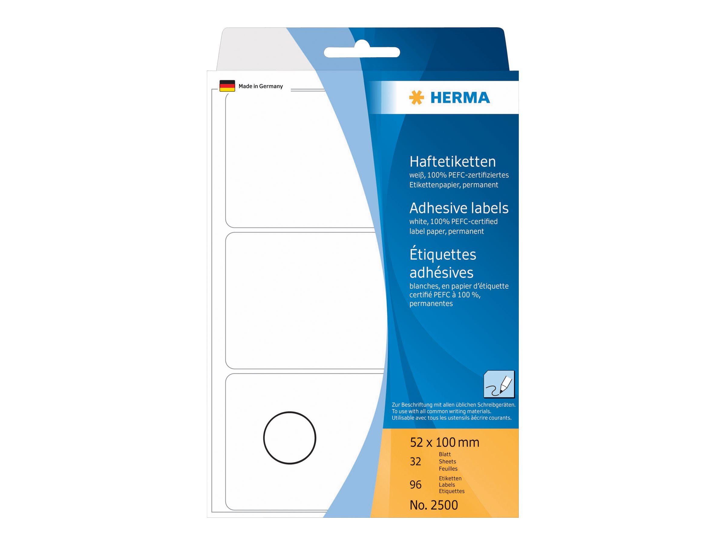 96 HERMA Etiketten 2500 weiÃ 100,0 x 52,0 mm
