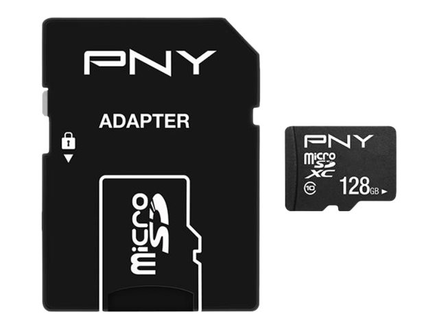 PNY Micro SD Card Performance Plus 128GB XC Class 10 SD adapter