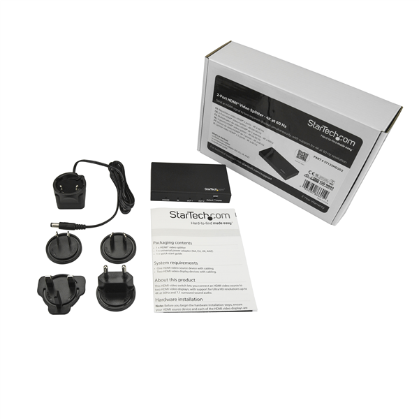 STARTECHCOM HDMI Splitter 2Port 4K 60Hz HDMI Splitter 1 In 2 Out 2 Way HDMI Splitter HDMI Port Splitter