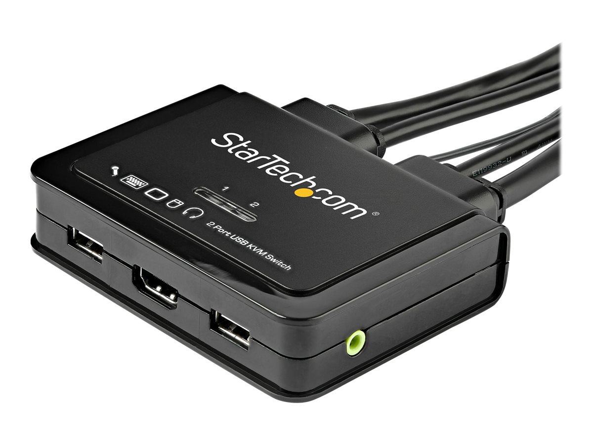 STARTECH.COM 2 Port HDMI KVM Switch with 4 Foot Built-In Cables - OS Independent - Support for 3.5mm Audio - USB 4K 60Hz