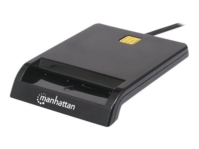 Manhattan USB-A Contact Smart Card Reader, 12 Mbps, Friction type compatible, External, Windows or Mac, Cable 105cm, Black, Three Year Warranty, Blister