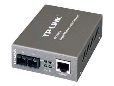 TP-LINK MC200CM 10/100/1000mbps RJ45 to 1000mbps Multi-mode SC Fiber Converter 1× Gigabit SC Port 1× Gigabit RJ45 Port Auto MDI/