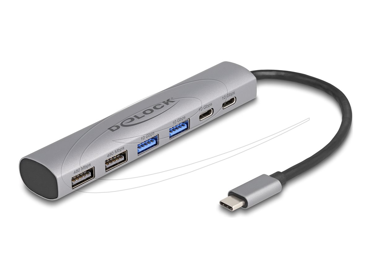 Delock 6 Port USB Hub mit 4 x USB TypA Buchse und 2 x USB TypeC Buchse