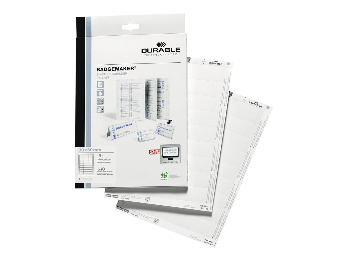 DURABLE Einsteckschilder fuer Namensschilder Badgemaker 6,0 x 3,0 cm, 540 St. DURABLE Einsteckschilder fuer Namensschilder Badgemaker 6,0 x 3,0 cm, 540 St.