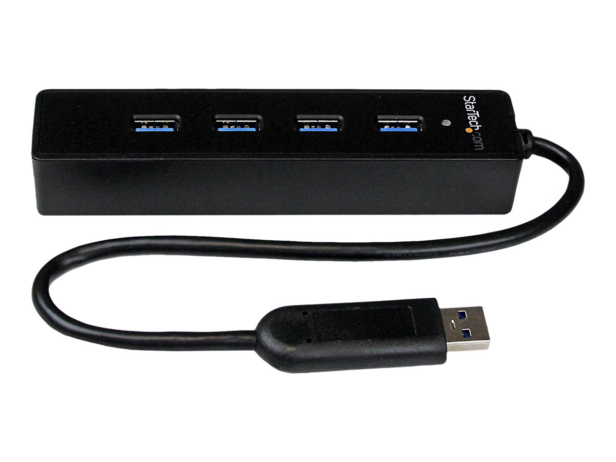 StarTech.com 4 Port USB 3.0 SuperSpeed Hub - Schwarz - Portabler externer USB Hub mit eingebautem Kabel - Hub - 4 Anschlüsse