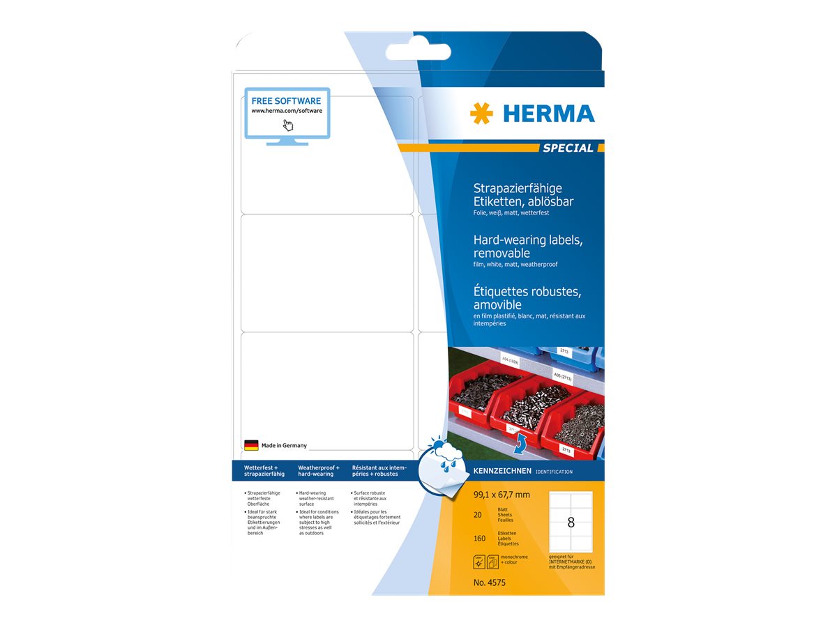 160 HERMA wetterfeste Folienetiketten 4575 weiss 99,1 x 67,7 mm 160 HERMA wetterfeste Folienetiketten 4575 weiss 99,1 x 67,7 mm