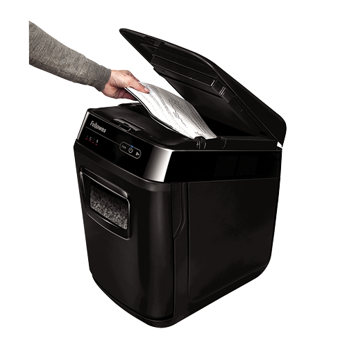 Fellowes AutoMax 200M Aktenvernichter mit Partikelschnitt P5, 2 x 14 mm, bis 200 Blatt, schwarz
