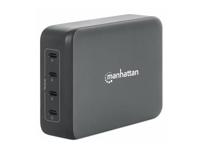 MANHATTAN 4-Port GaN USB Power Delivery-Ladestation PD 3.1 Vier USB-C PD-Ports mit bis zu 140W pro Port 240 W Gesamtleistung schwarz