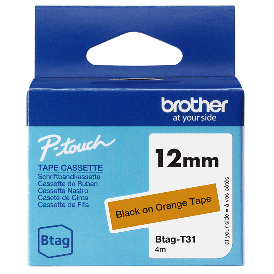 Brother BTAG-T31 Schwarz auf Orange 1,2 cm x 4 m