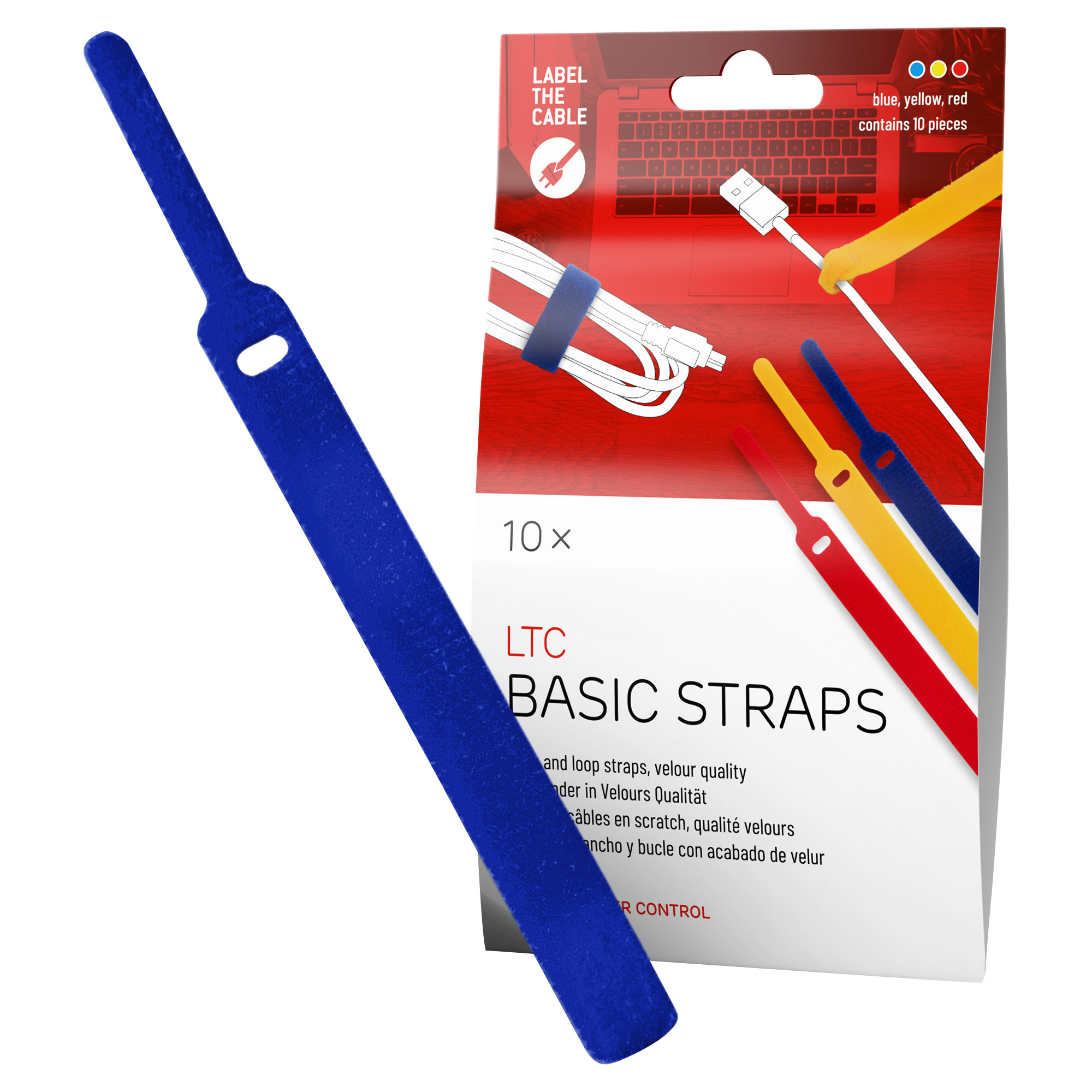 LABEL THE CABLE Klettkabelbinder BASIC STRAPS farbsortiert 17,0 cm x 1,4 cm, 10 St