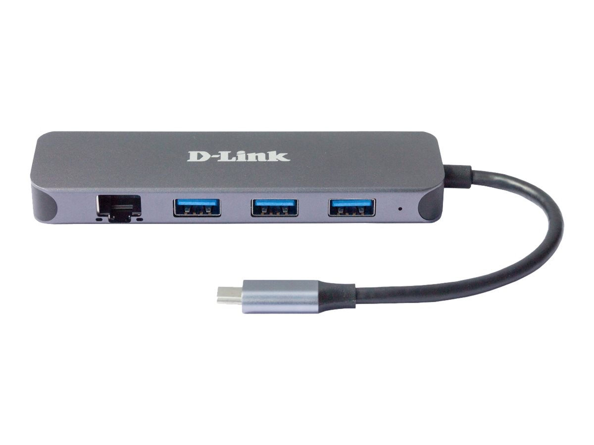 D-LINK DUB-2334 5-in-1 USB-C Hub mit Gigabit-Ethernet/Stromversorgung 3x USB-A 3.0 1x USB-C mit Ladefunktion bis 60W 1x RJ-45