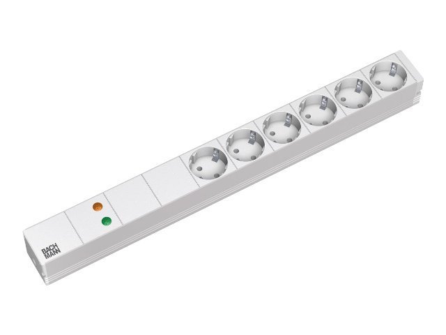Bachmann 19"-Steckdosenleiste ALU 1HE ueSS, 6-fach 35°, grau, 2,0m, ohne Schalter Bachmann 19"-Steckdosenleiste ALU 1HE ueSS, 6-fach 35°, grau, 2,0m, ohne Schalter