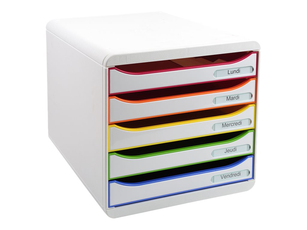 Exacompta Schubladenbox BIG-BOX PLUS weiss mit bunten Farblinien 309913D, DIN A4 mit 5 Schubladen Exacompta Schubladenbox BIG-BOX PLUS weiss mit bunten Farblinien 309913D, DIN A4 mit 5 Schubladen