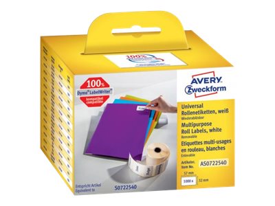 AVERY Zweckform Etikettenrolle für Etikettendrucker AS0722540 weiß, 57,0 x 32,0 mm, 1 x 1000 Etiketten