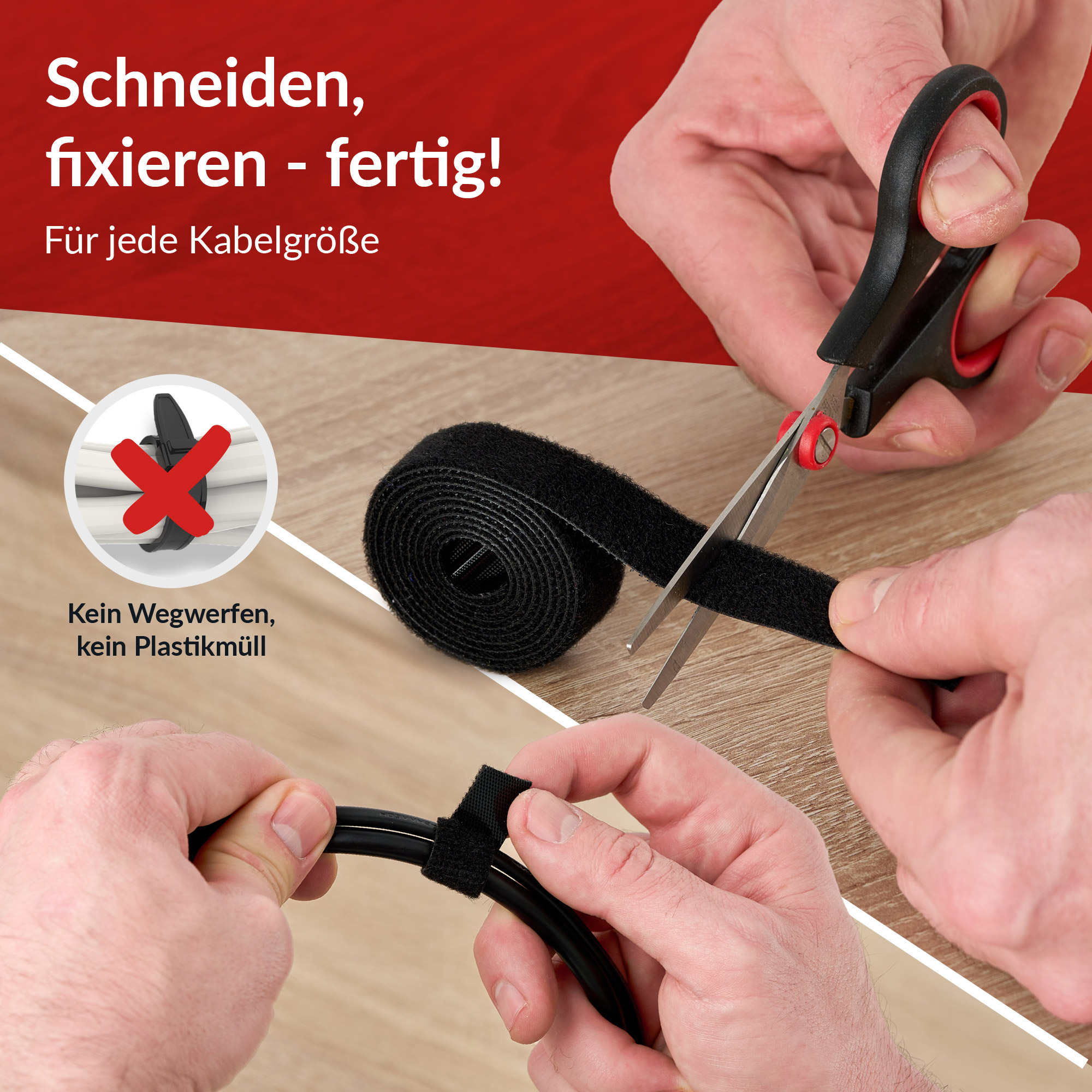 LABEL THE CABLE Klettband ROLL STRAP schwarz 3,0 m x 1,6 cm, 1 St