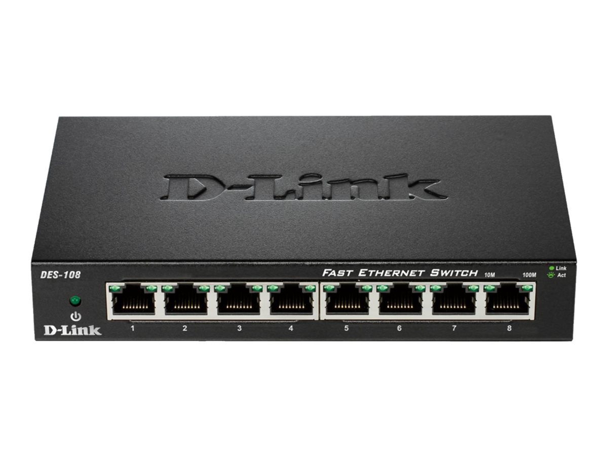 D-LINK DES-108 8?Port Layer2 Fast Ethernet Switch 8x 10/100 Mbit/s Metallgehäuse Autosensing MDI/MDIX-Anpassung D-LINK DES-108 8?Port Layer2 Fast Ethernet Switch 8x 10/100 Mbit/s Metallgehäuse Autosensing MDI/MDIX-Anpassung