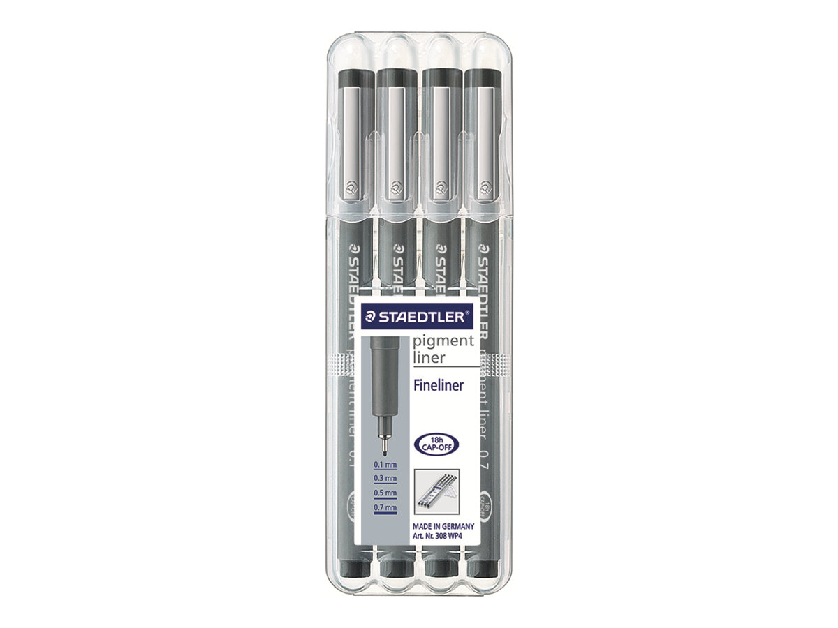 STAEDTLER pigment liner 308 Fineliner schwarz 0,1 0,3 0,5 0,7 mm, 4 St