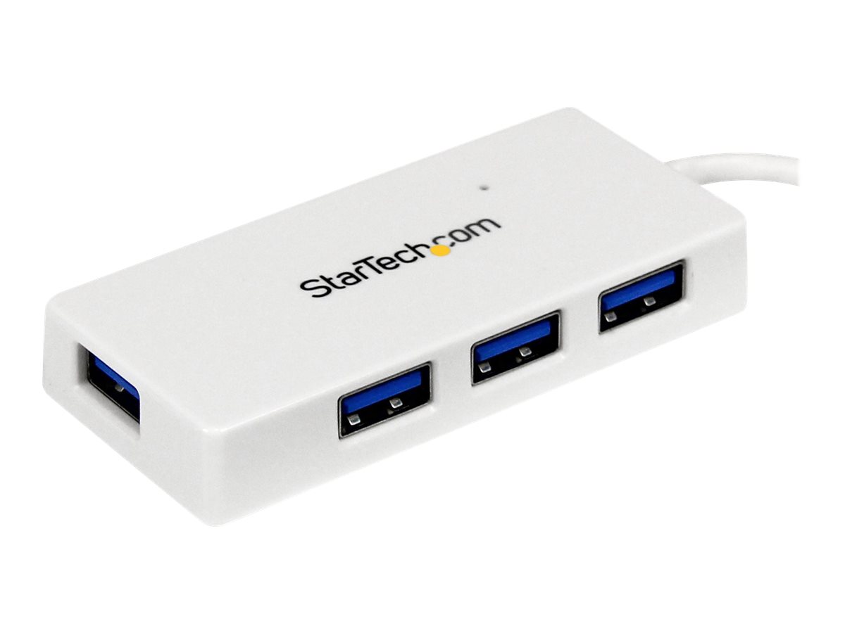 StarTech.com 4 Port USB 3.0 SuperSpeed Hub - Weiß - Portabler externer Mini USB Hub mit eingebautem Kabel - Hub - 4 Anschlüsse