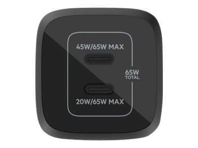 65W Dual USB-C GaN Ladegerät mit PD und PPS, schwarz