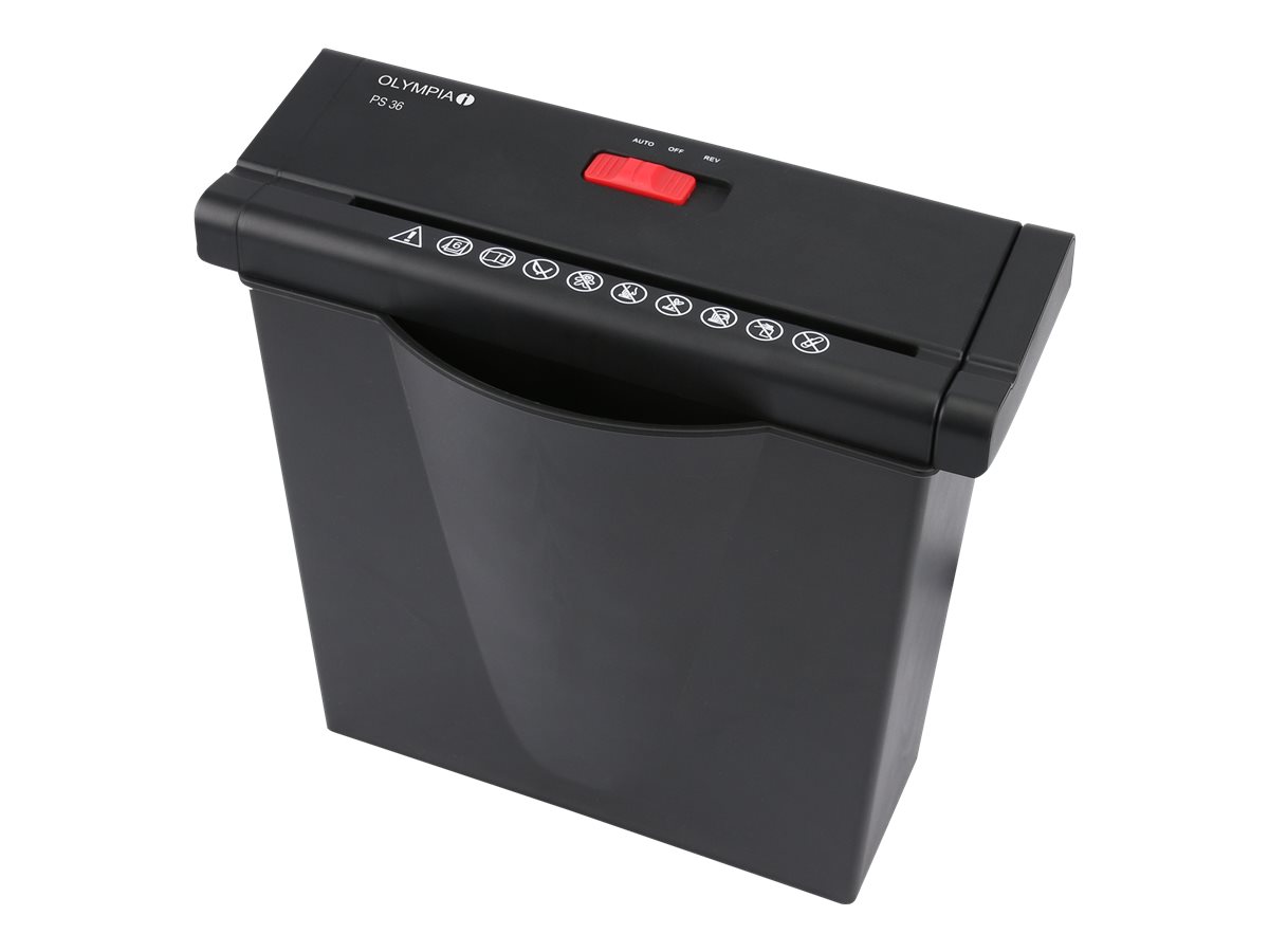 OLYMPIA PS 36 Aktenvernichter mit Streifenschnitt P-2, 6 mm, bis 6 Blatt, schwarz
