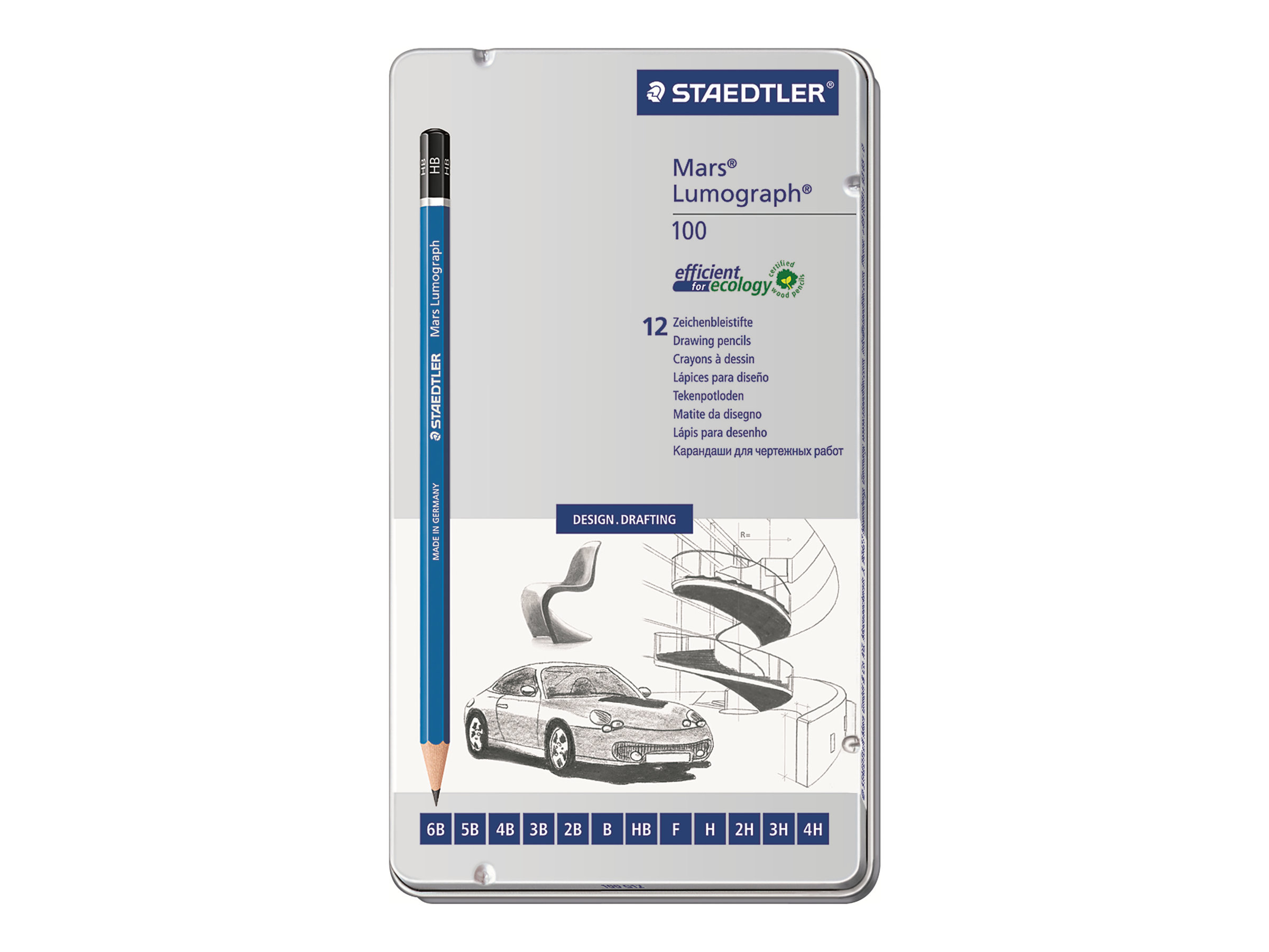 STAEDTLER Mars Lumograph 100 Bleistifte B, H, HB, 2H, 2B, 4H, 3H, 3B, 4B, 5B, 6B blau, 12 St. STAEDTLER Mars Lumograph 100 Bleistifte B, H, HB, 2H, 2B, 4H, 3H, 3B, 4B, 5B, 6B blau, 12 St.