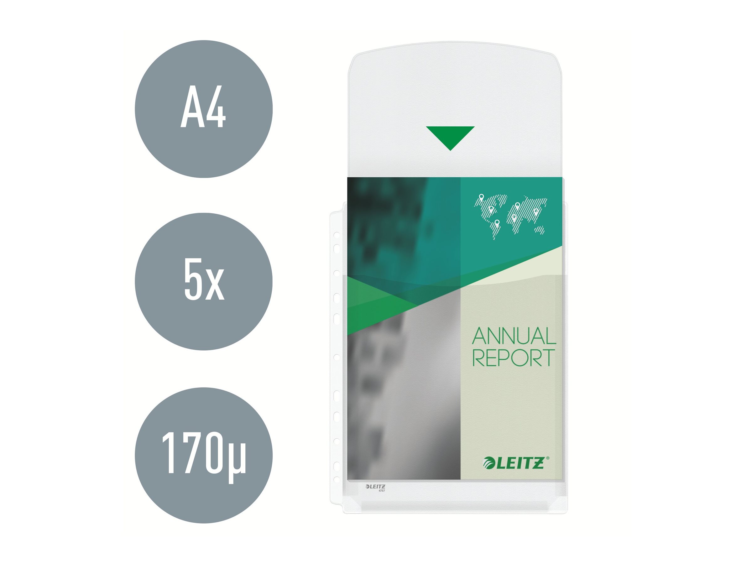 5 LEITZ Prospekthuellen DIN A4 transparent genarbt 0,17 mm