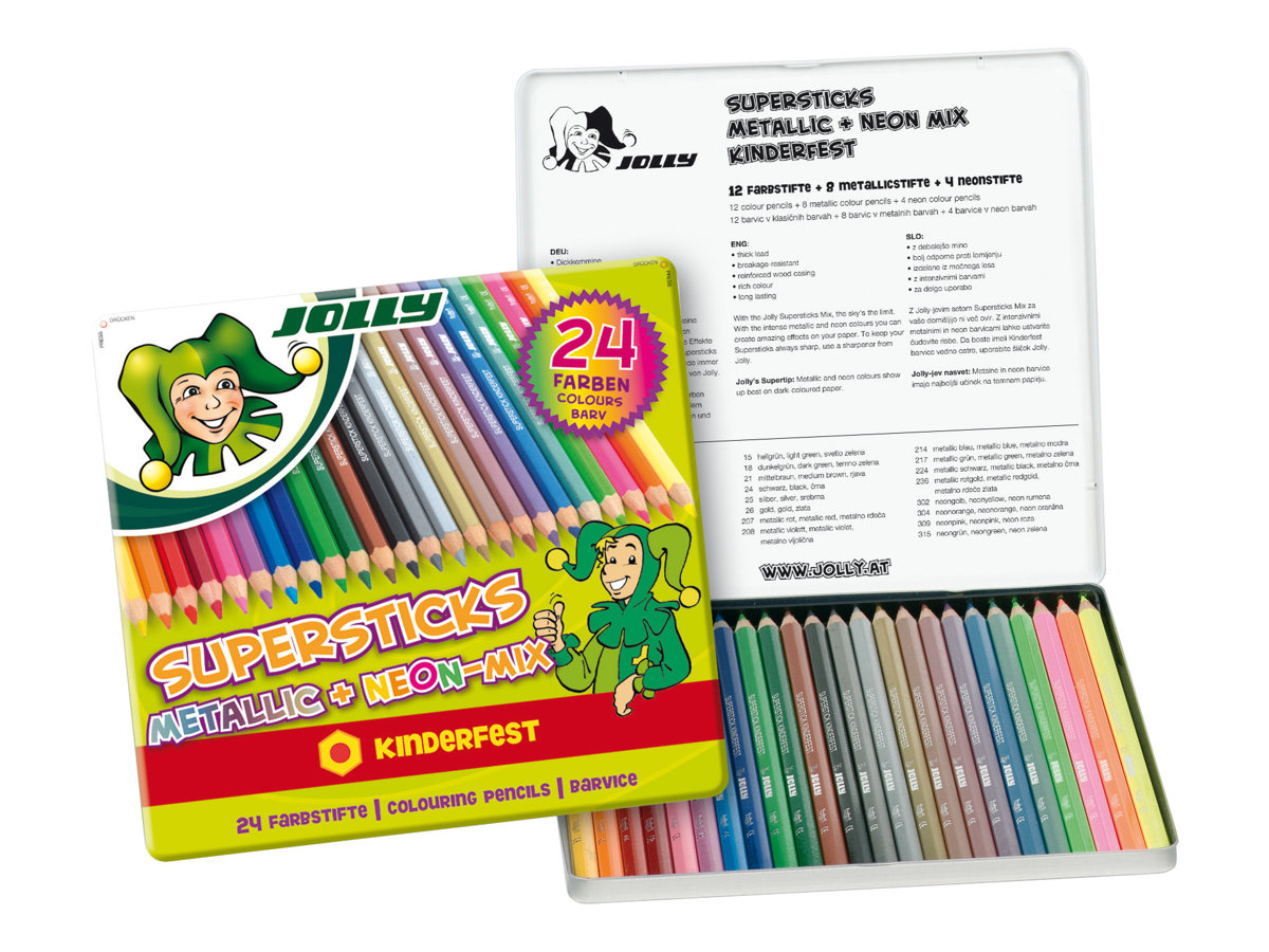 JOLLY SUPERSTICKS METALLIC + NEON-MIX Buntstifte farbsortiert, 24 St. JOLLY SUPERSTICKS METALLIC + NEON-MIX Buntstifte farbsortiert, 24 St.