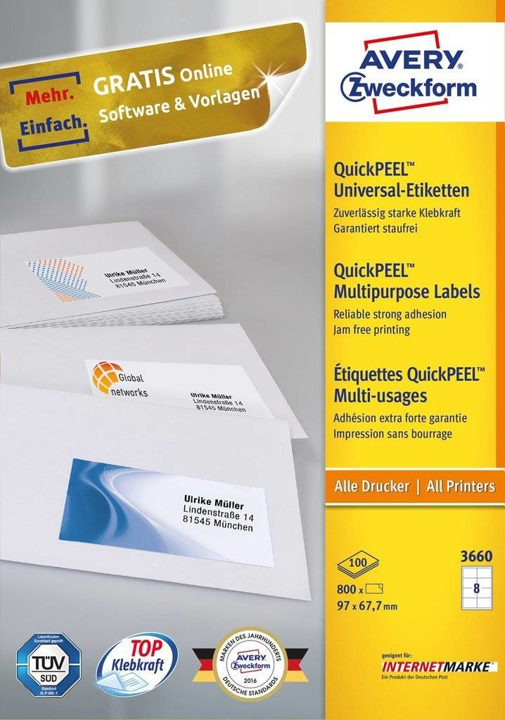 800 AVERY Zweckform Etiketten 3660 weiss 97,0 x 67,7 mm