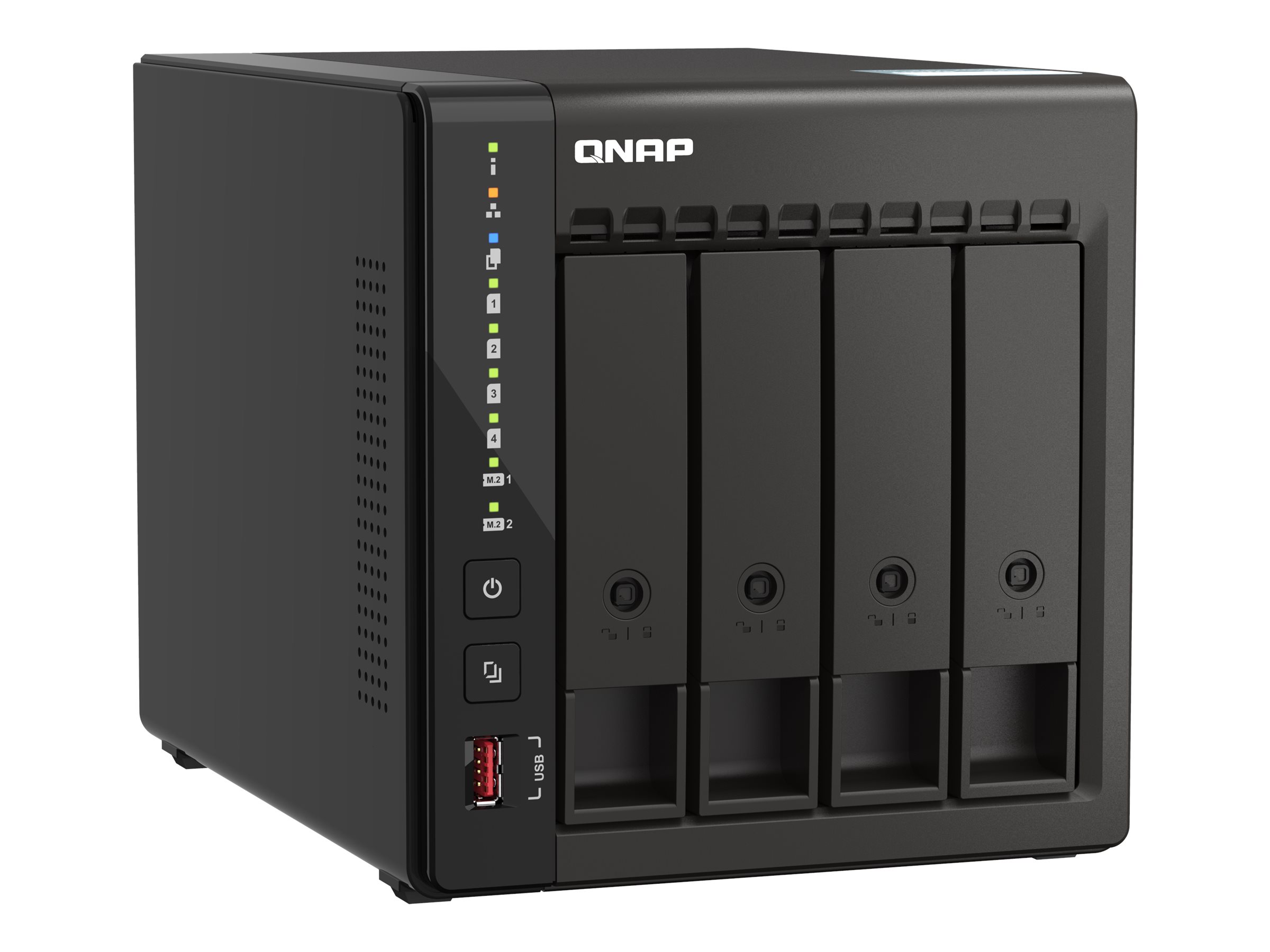 QNAP TS-453E-8G 4-bay desktop NAS Intel Celeron J6412 4C 2.0GHz burst 2.6GHz onboard 8GB RAM 2xHDMI 1.4b 2xM.2 2280 PCIe slots