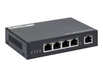 INTELLINET 4-Port Gigabit Ultra PoE-Extender Verlaengert PoE-Reichweite um 100m PoE-Strombudget 90W 4x PSE-Ports IEEE 802.3bt/at/af
