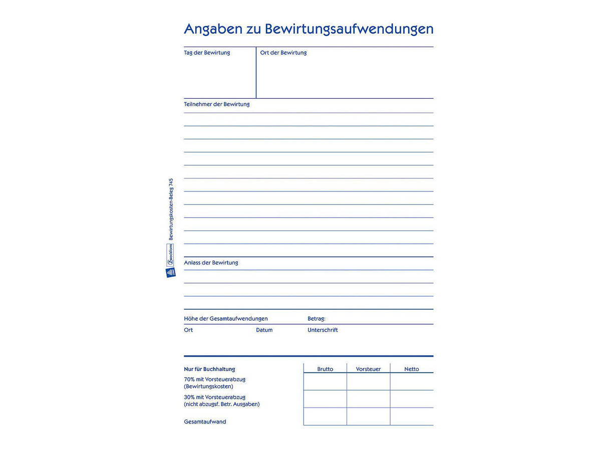 AVERY Zweckform Bewirtungskostenbeleg Formularbuch 745 AVERY Zweckform Bewirtungskostenbeleg Formularbuch 745