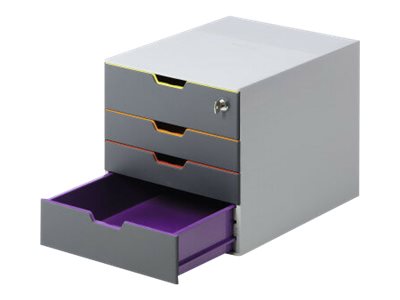 DURABLE Schubladenbox VARICOLOR® SAFE dunkelgrau mit bunten Farblinien 760627, DIN A4, DIN C4 mit 4 Schubladen DURABLE Schubladenbox VARICOLOR® SAFE dunkelgrau mit bunten Farblinien 760627, DIN A4, DIN C4 mit 4 Schubladen