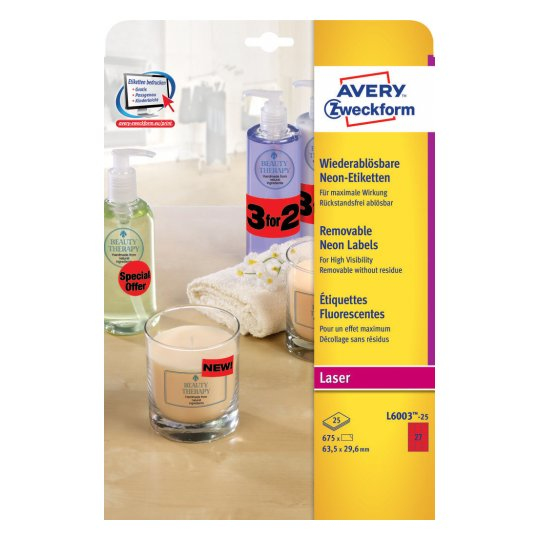 675 AVERY Zweckform Etiketten L6003-25 rot 63,5 x 29,6 mm