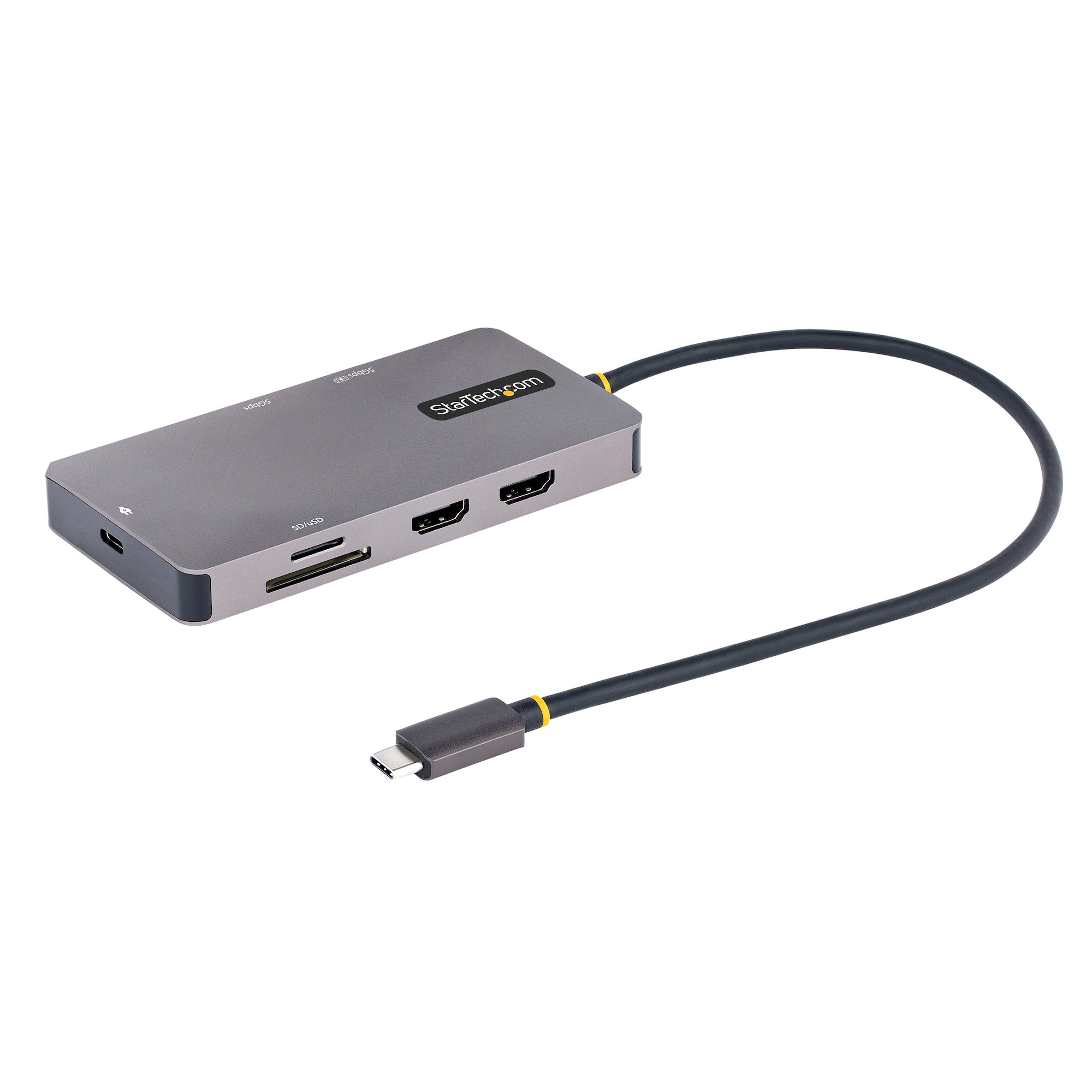 STARTECHCOM USB C Multiport Adapter Dual HDMI Video 4K 60Hz 2Pt 5Gbps USBA Hub 100W PD GbE SDMicroSD 12inch30cm Cable