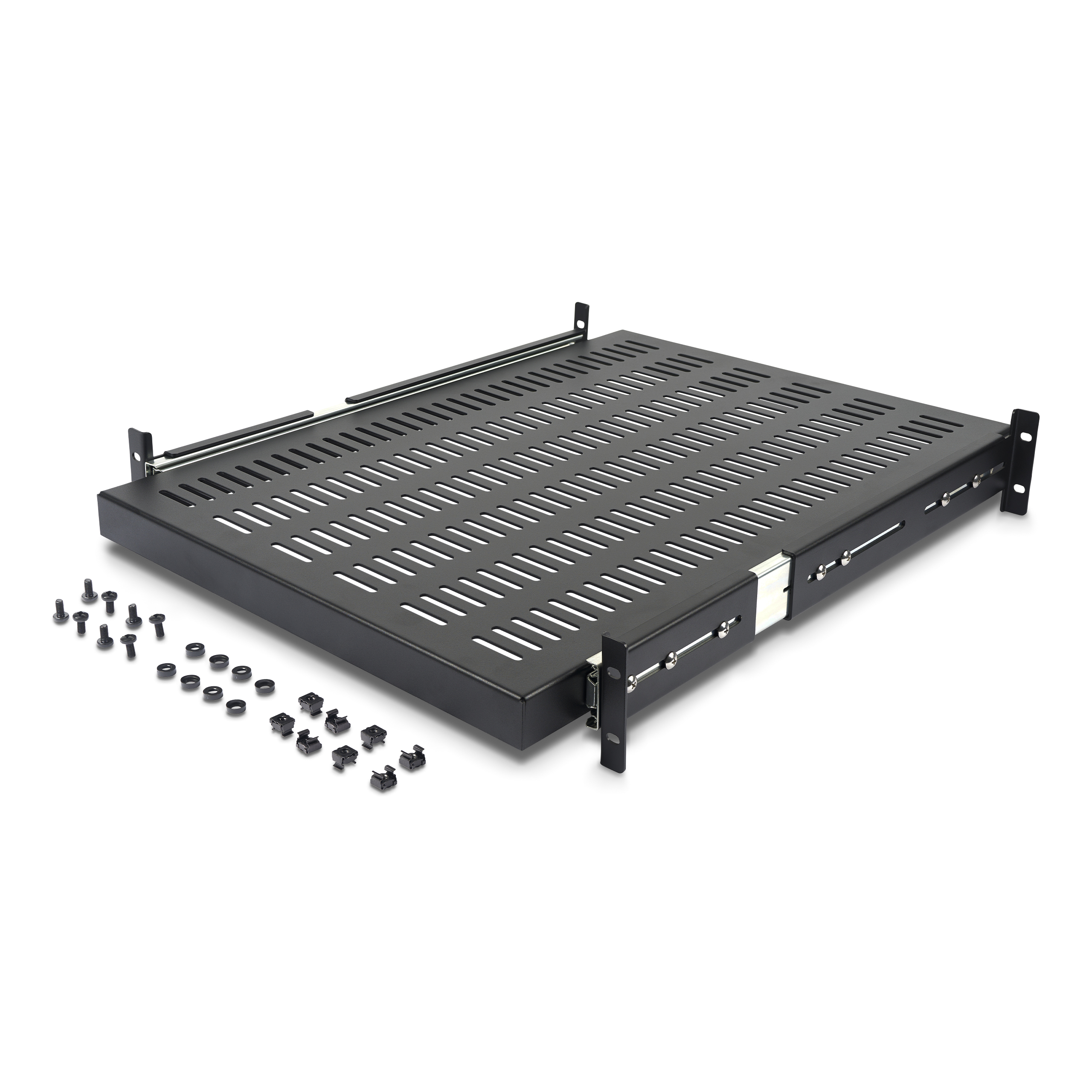 STARTECHCOM 2HE ausziehbarer RackFachboden belUeftet 227kg 19 Zoll Serverschrank RackShelf Schwarz
