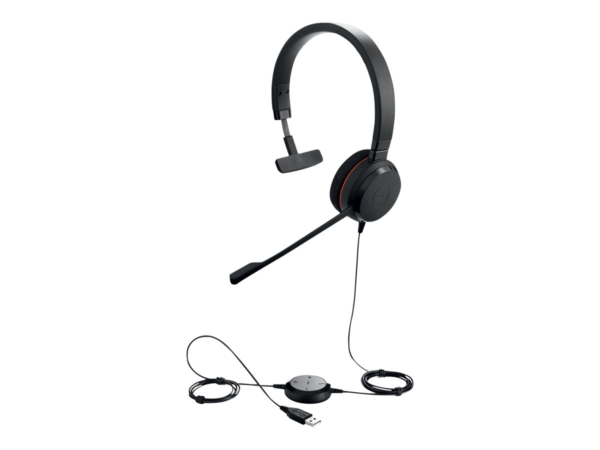 JABRA EVOLVE 20 MS Mono USB Headband Noise cancelling USB connector with mute-button and volume control on the cord