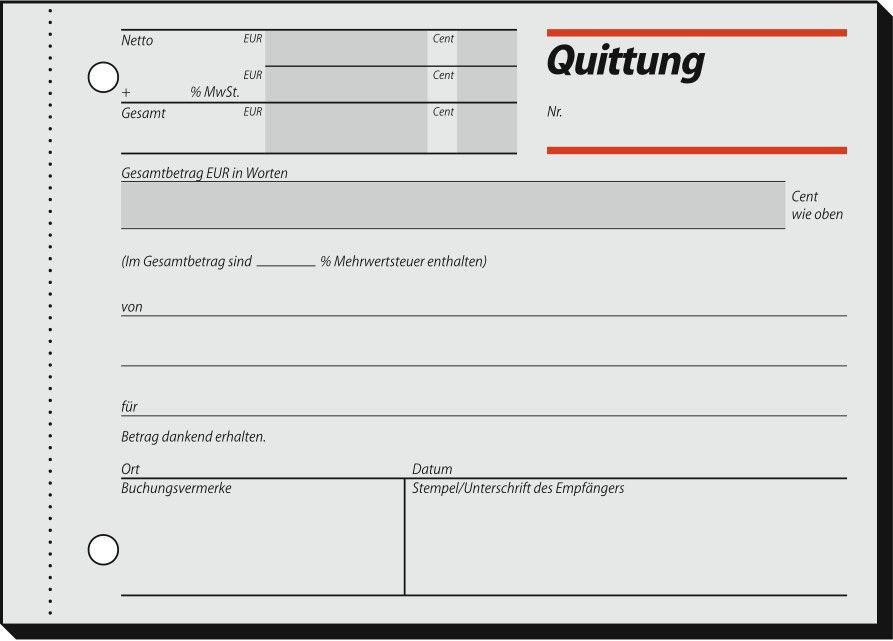 SIGEL Quittung, MwSt. separat ausgewiesen Formularbuch RC021