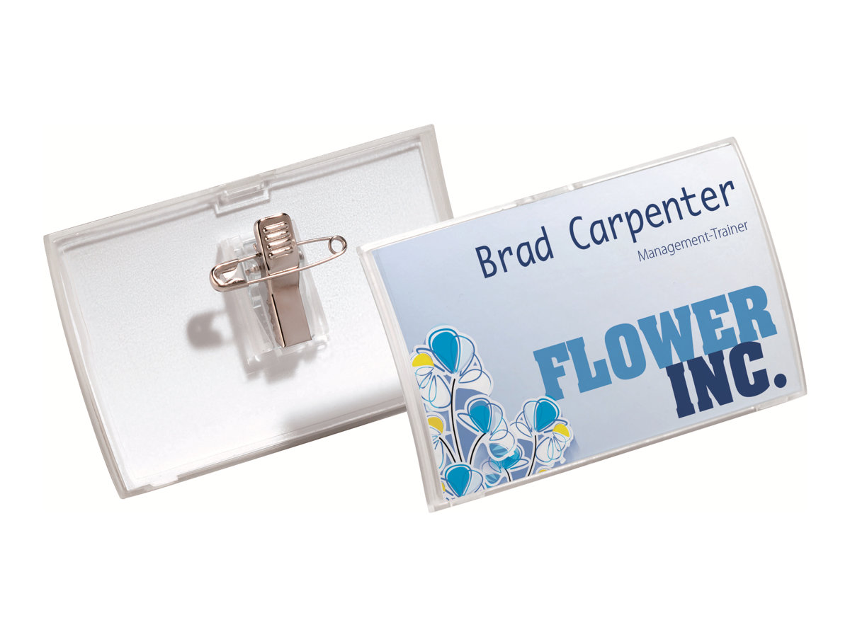 25 DURABLE Click Fold Namensschilder mit Kombiklemme 9,0 x 5,4 cm