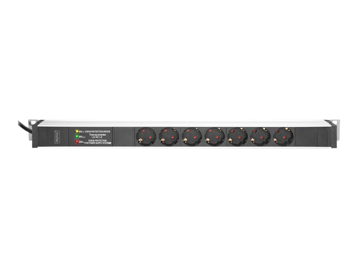 DIGITUS 1HE Aluminium Steckdosenleiste 16A 4000W 250VAC 50/60Hz 7-fach CEE 7/7 3m 2m Zuleitung CEE 7/7 St.