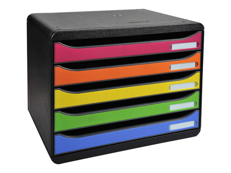 Exacompta Schubladenbox BigBox Plus quer Classic rot, orange, gelb, grün, blau 308798D, DIN A4 quer mit 5 Schubladen, 1 St