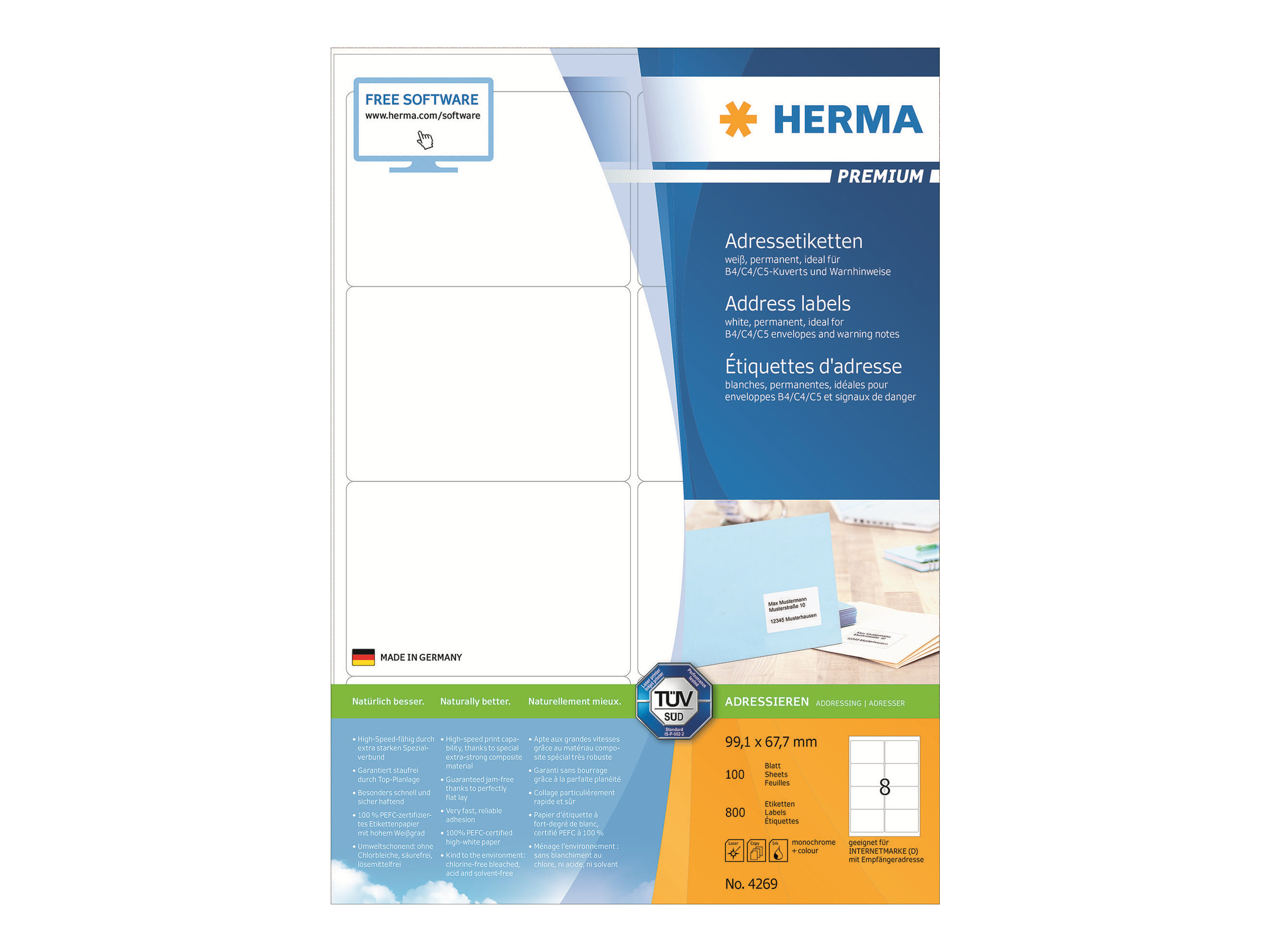 800 HERMA Adressetiketten 4269 weiÃ 99,1 x 67,7 mm