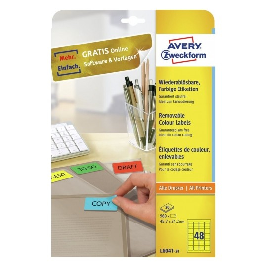 960 AVERY Zweckform Etiketten L6041-20 gelb 45,7 x 21,2 mm 960 AVERY Zweckform Etiketten L6041-20 gelb 45,7 x 21,2 mm
