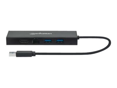 MANHATTAN USB 3.2 Gen 1 USB-A auf Dual-Monitor Multiport-Adapter HDMI VGA 2x USB-A Gigabit RJ45-Port Micro-USB-Ladeport