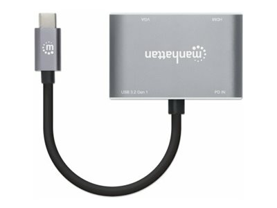 MANHATTAN USB-C 4-in-1 Konverter mit Power Delivery USB 3.2 Typ-C-Stecker auf HDMI 4K30Hz VGA 1080p60Hz USB-A 5Gbit/s USB-C PD 87W MANHATTAN USB-C 4-in-1 Konverter mit Power Delivery USB 3.2 Typ-C-Stecker auf HDMI 4K30Hz VGA 1080p60Hz USB-A 5Gbit/s USB-C PD 87W