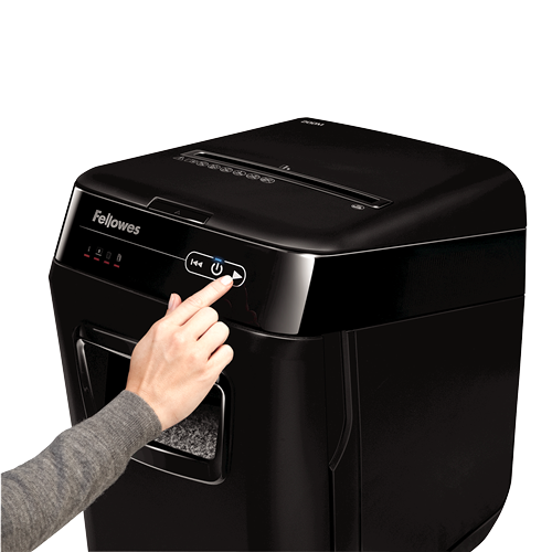 Fellowes AutoMax 200M Aktenvernichter mit Partikelschnitt P5, 2 x 14 mm, bis 200 Blatt, schwarz