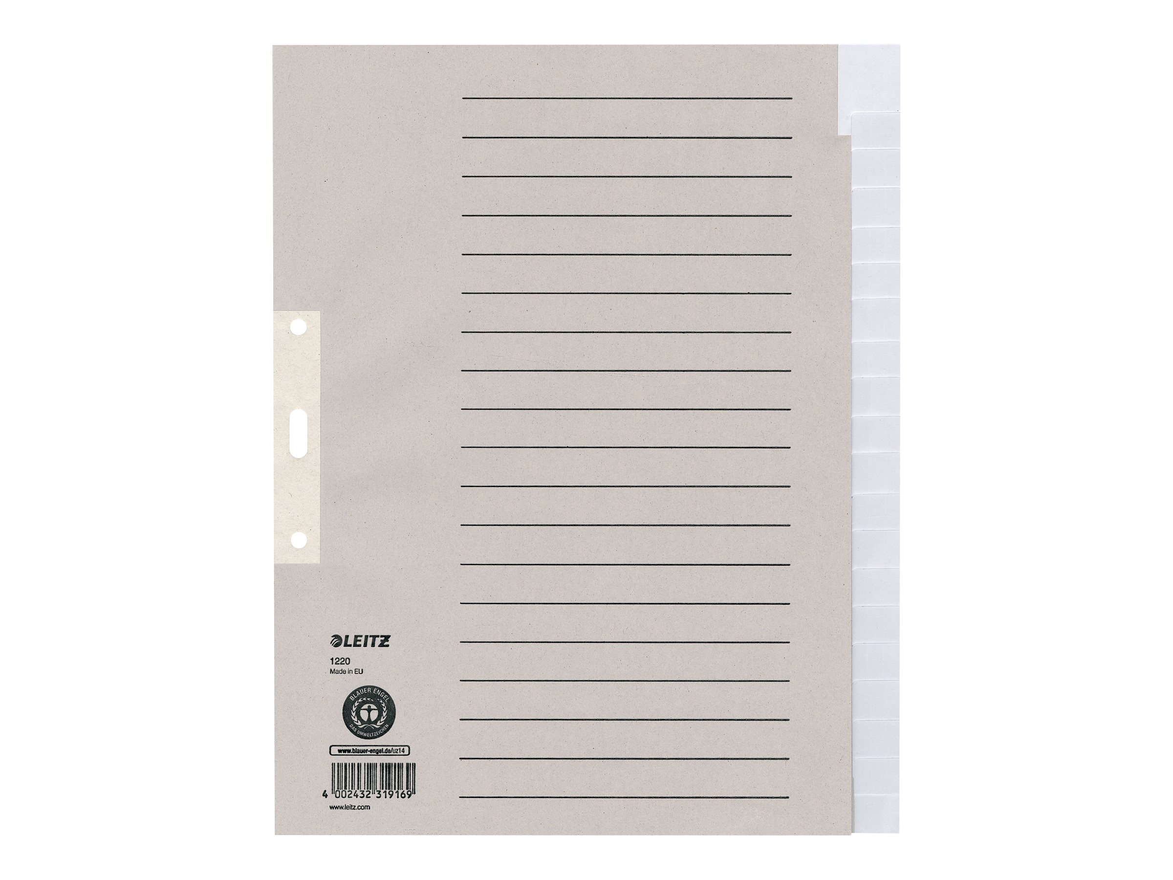 LEITZ Ordnerregister 1220 Vollformat, ueberbreite blanko grau 20-teilig, 5 Satz LEITZ Ordnerregister 1220 Vollformat, ueberbreite blanko grau 20-teilig, 5 Satz