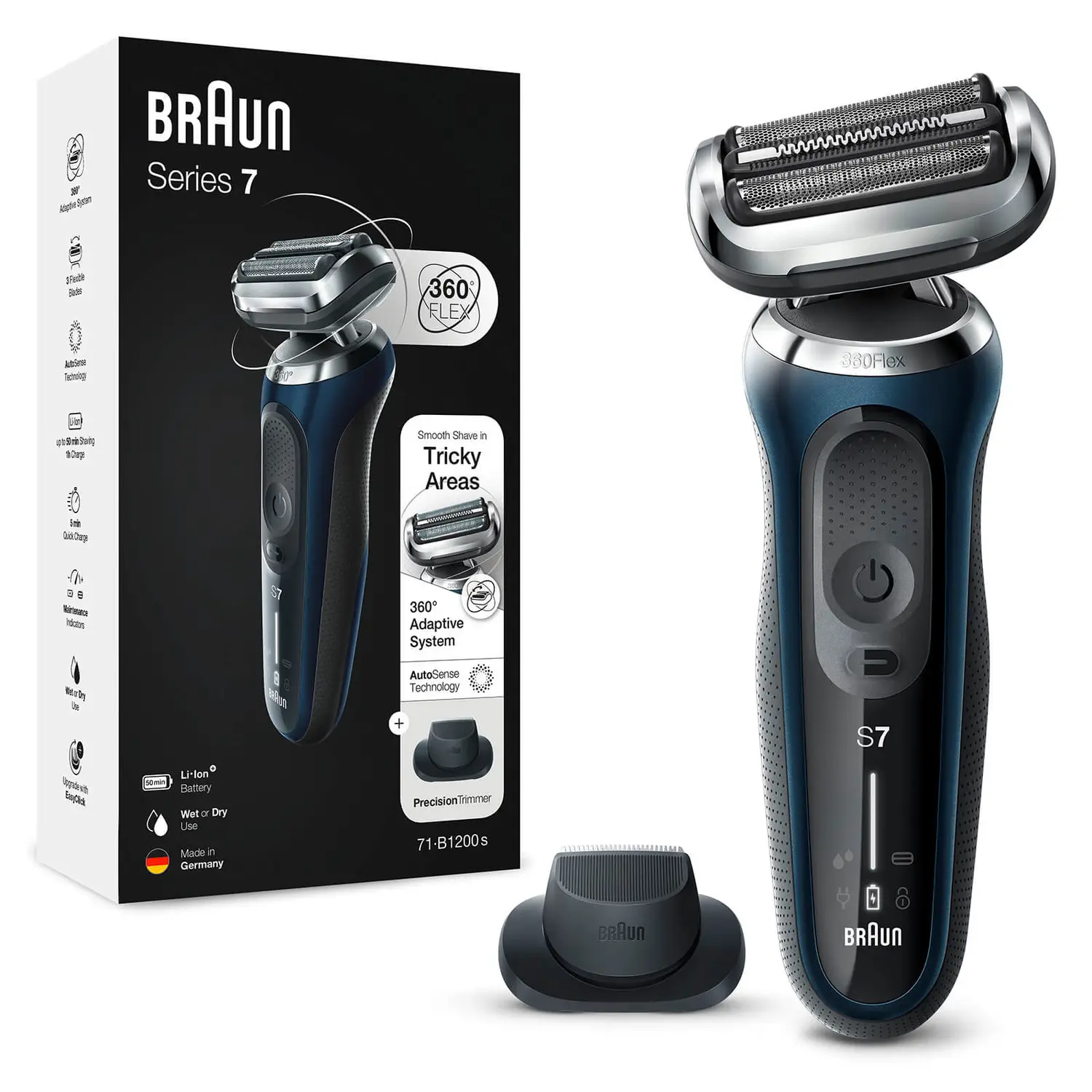 Braun Series 7 71‑B1200s Blau 360° Flex LED