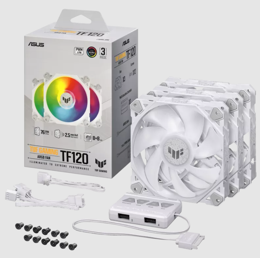 120mm ASUS TUF GAMING TF120 ARGB Gehaeuseluefter, 3er Set, white 120 mm, PWM