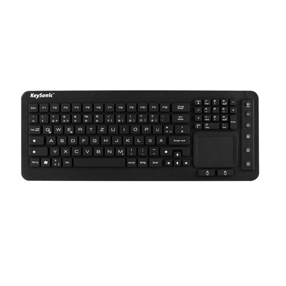 KEYSONIC KSK-6231 Tastatur INEL Silikon-Tastatur universell staub und wasserdicht Full-Size Touchpad mit Beleuchtung schwarz (DE) KEYSONIC KSK-6231 Tastatur INEL Silikon-Tastatur universell staub und wasserdicht Full-Size Touchpad mit Beleuchtung schwarz (DE)
